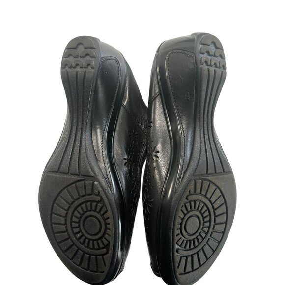 White Mountain Womens Black Leather Peep-Toe Mary Jane Wedges 8.5M - Picture 7 of 8